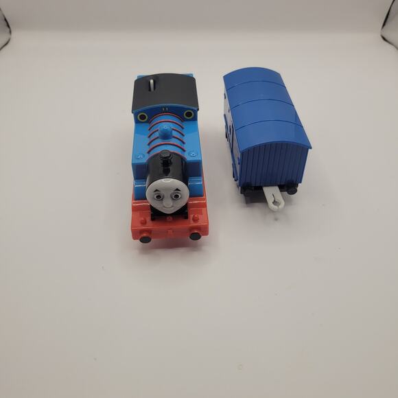 Thomas Blue Gullane Mattel Motorized Engine No.1 & Box Car 2009 Work Great - Picture 1 of 5